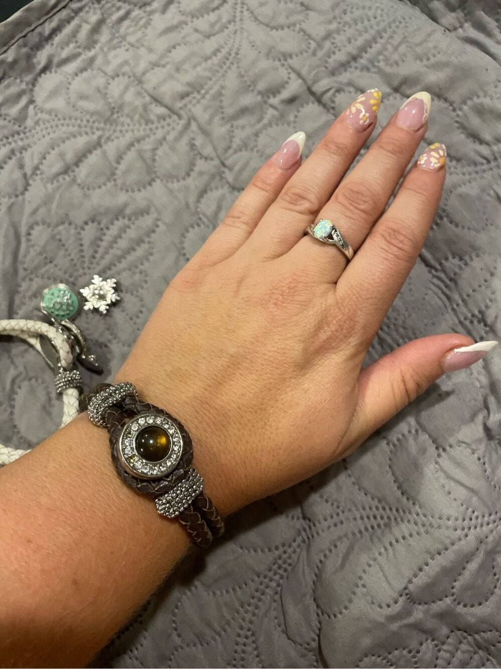 Snap Bracelet Brown Double Cord with 4 Charms